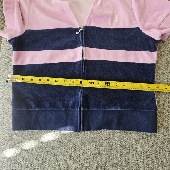 Juicy Couture Pink/Blue Velour shirt large Front Zip Colorblock V Neck - Picture 8 of 14
